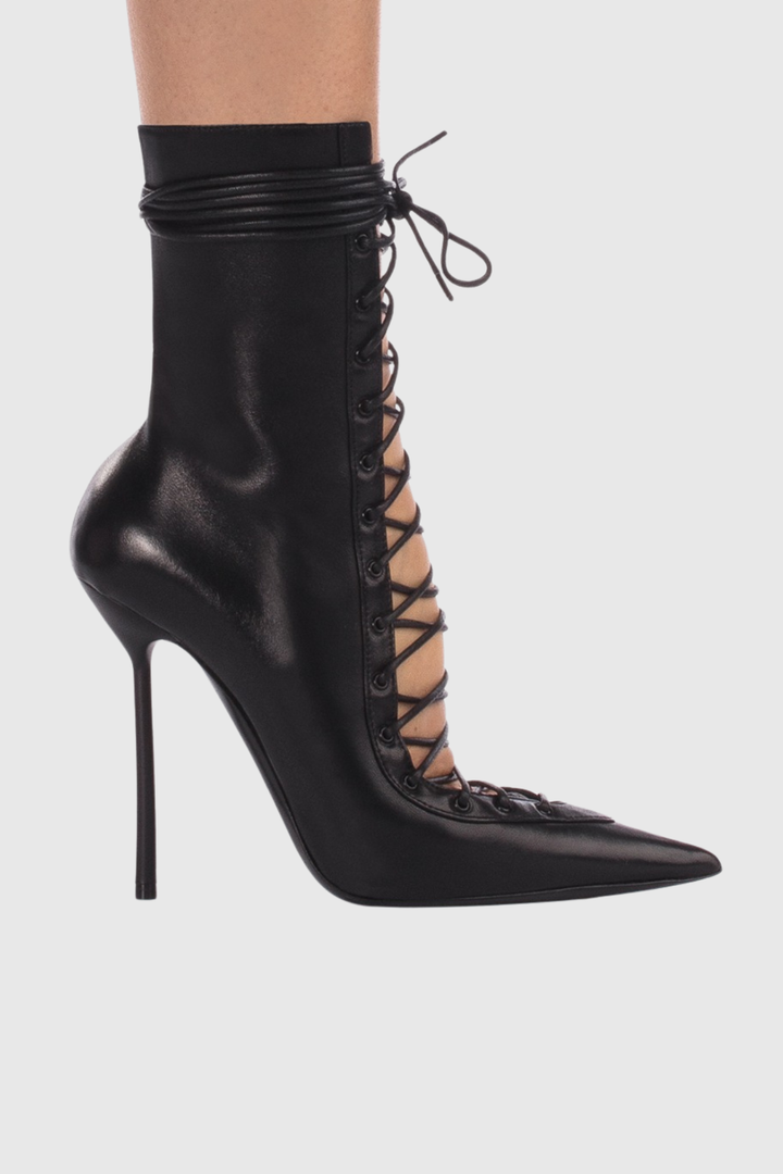 Gussie Lace Up Leather Ankle Boots - Black