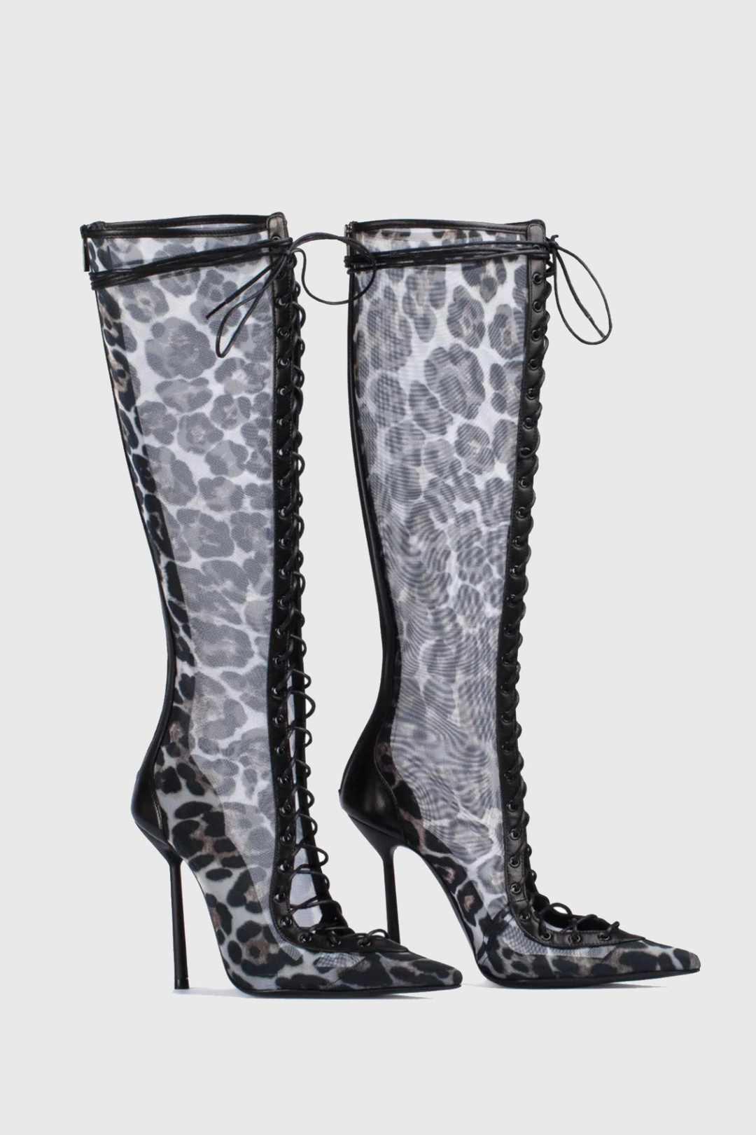 Gussie Lace Up Mesh Knee High Boots - Leopard
