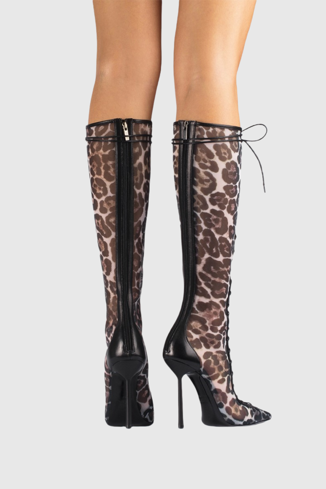 Gussie Lace Up Mesh Knee High Boots - Leopard
