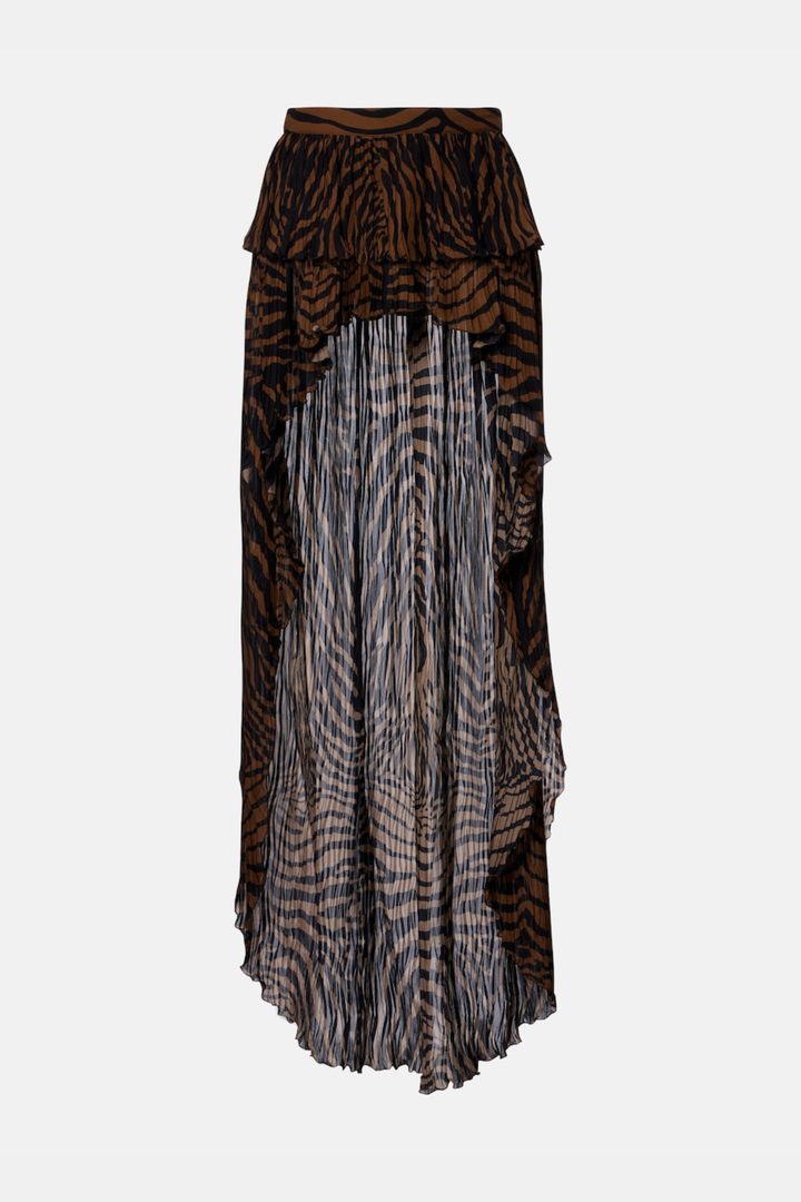 Hacint Zebra Asymmetric Ruffle Mini Skirt - Brown