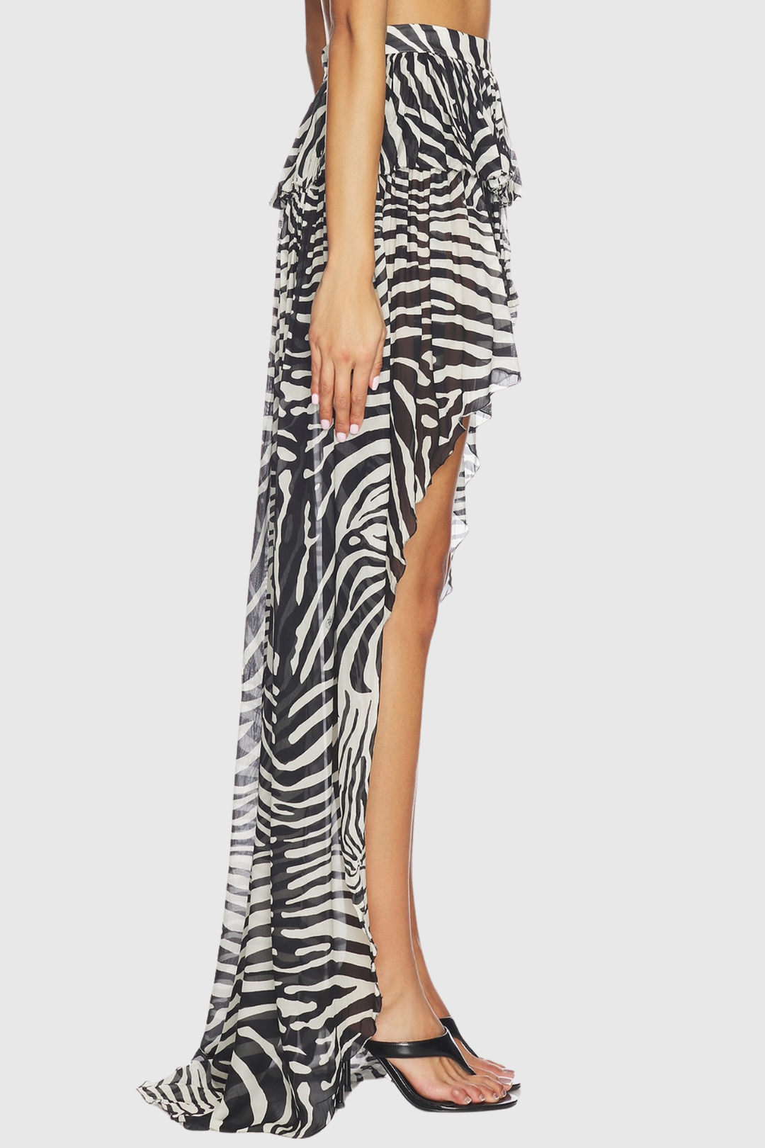 Hacint Zebra Asymmetric Ruffle Mini Skirt - White