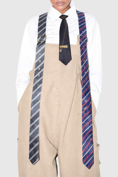 Hadye Tie Cargo Overalls - Khaki