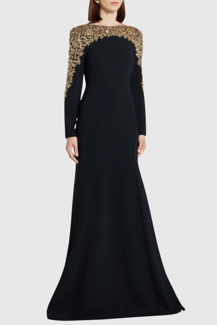 Hassan Crystal Embellished Maxi Dress - Black
