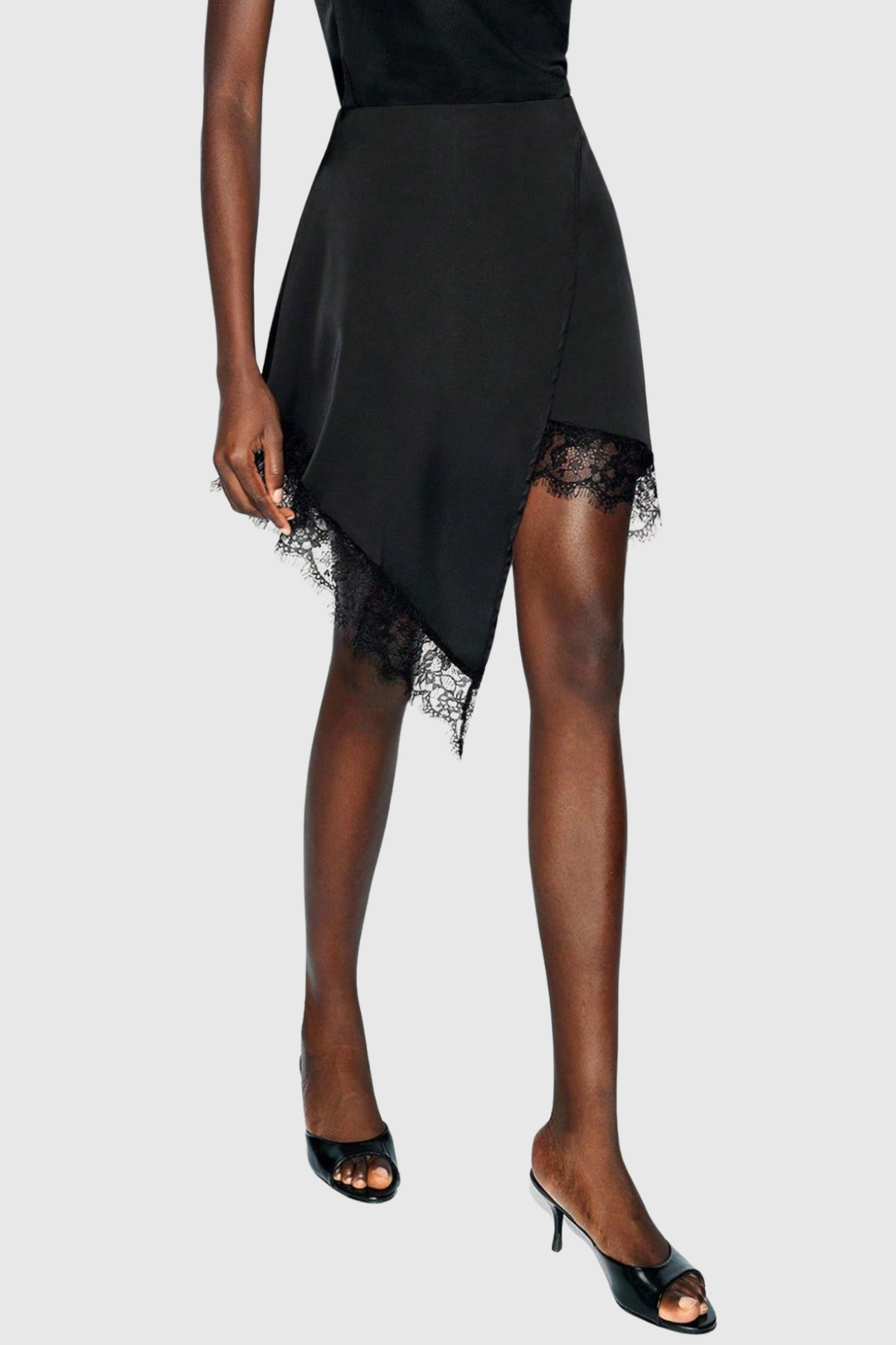 Hokuo Lace Trim Satin Mini Skirt