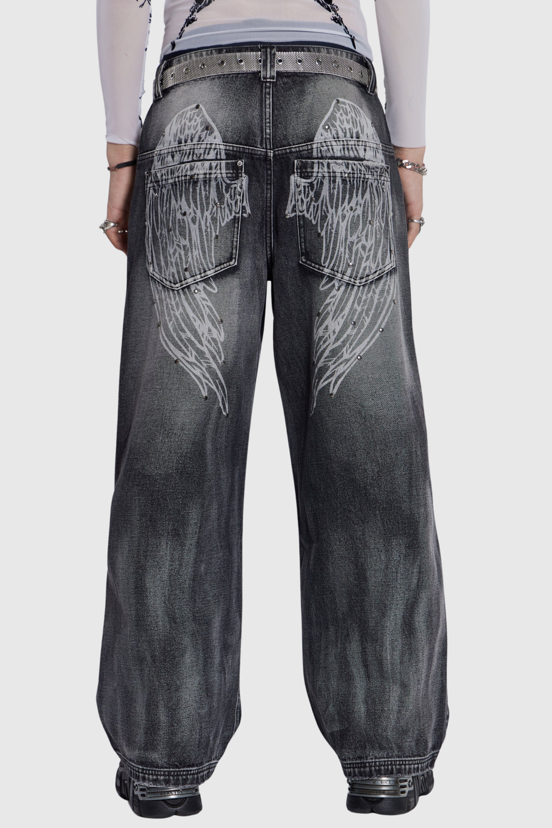 Idao Ethereal Wing Print Jeans - Black