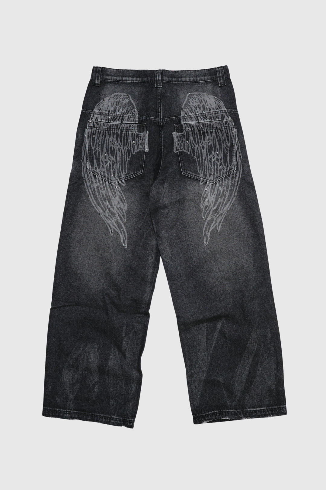 Idao Ethereal Wing Print Jeans - Black