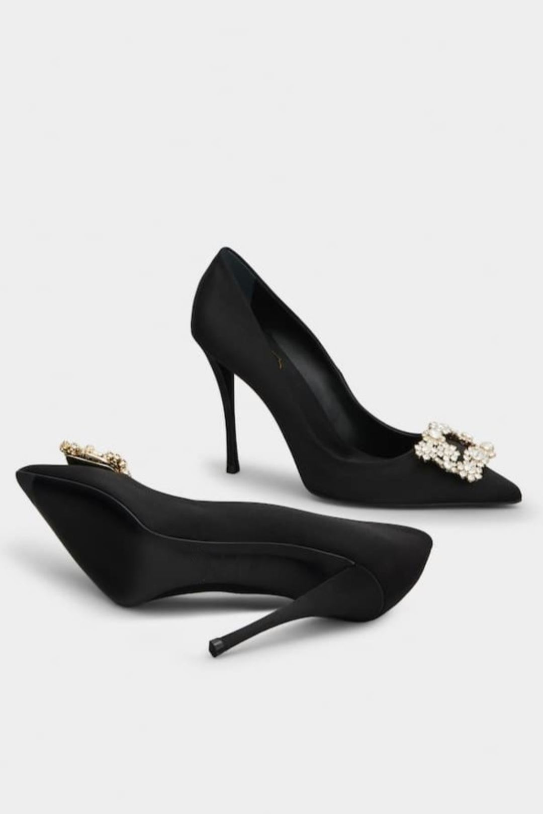 Jabez Rhinestone Buckle Satin Pumps - Black