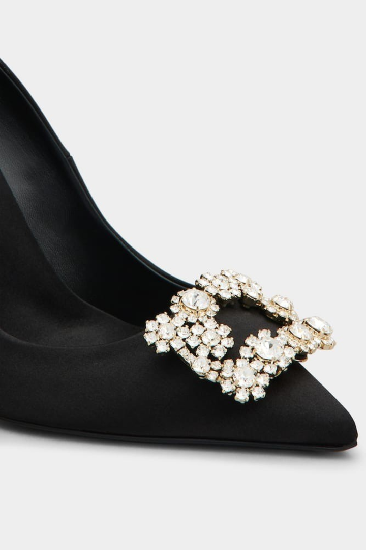 Jabez Rhinestone Buckle Satin Pumps - Black