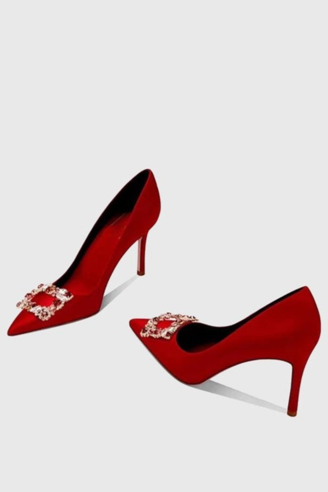 Jabez Rhinestone Buckle Satin Pumps - Red