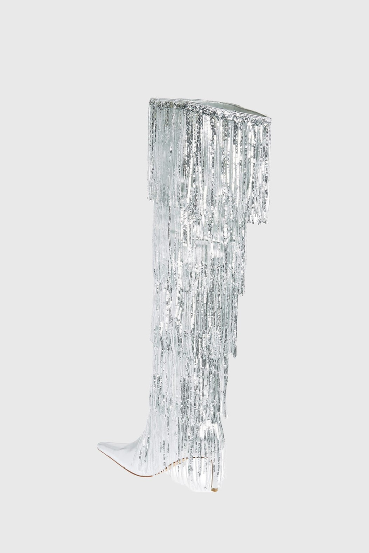 Jesiah Sequin Fringe Knee High Boots