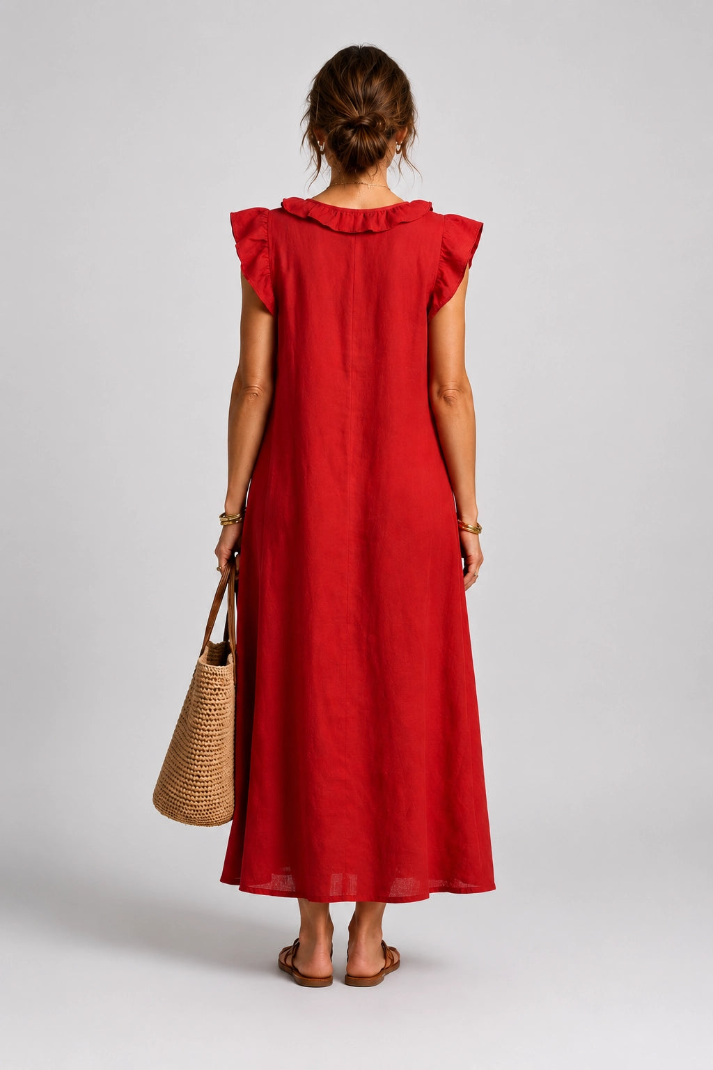 Josette | Ruffle V-Neck Linen Maxi Dress