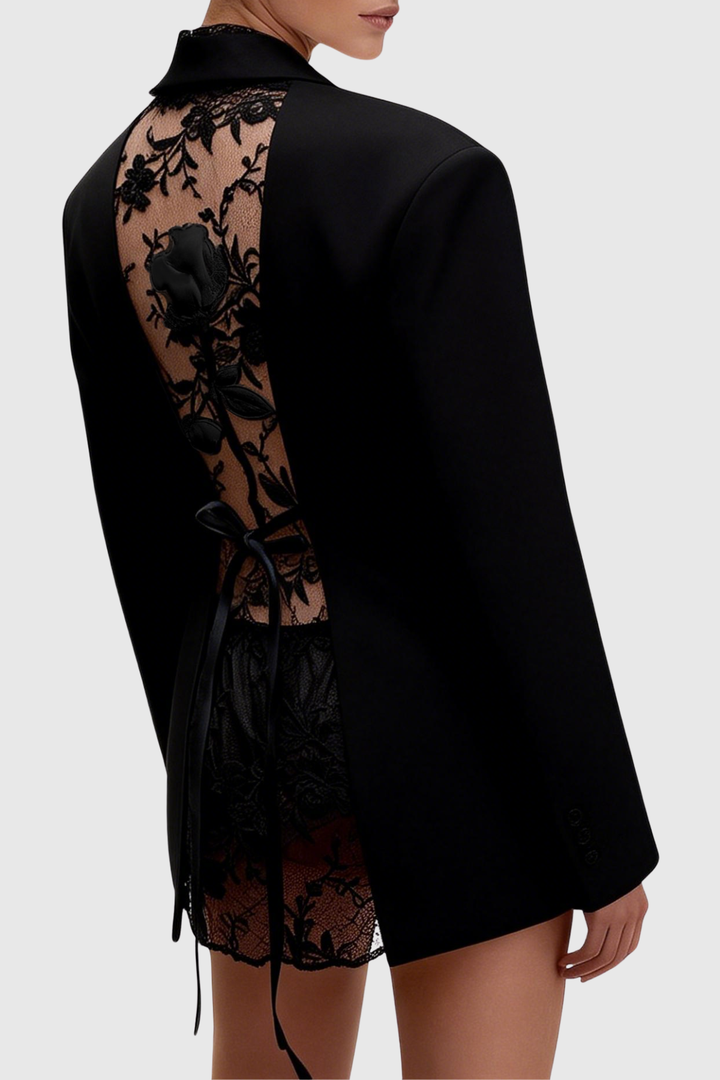 Joshra Floral Lace Blazer - Black