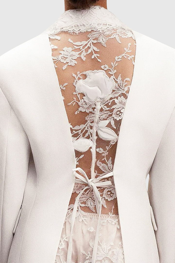 Joshra Floral Lace Blazer - White