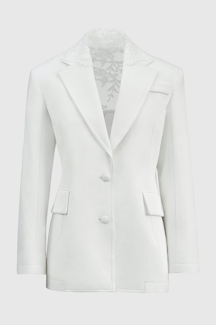 Joshra Floral Lace Blazer - White