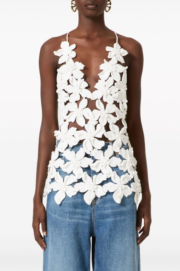 Juliete Floral Cutout Backless Top - White