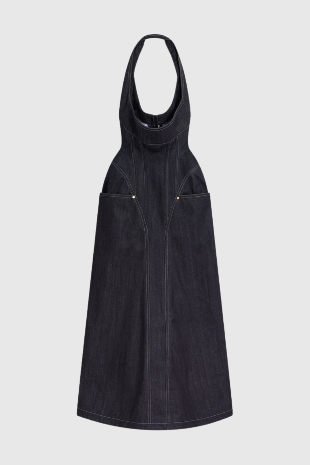 Krishna Halter Denim Corset Contrast-stitching Maxi Dress - Black