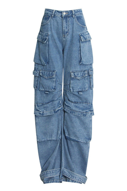 Kynlee Cargo Denim Jeans - Blue