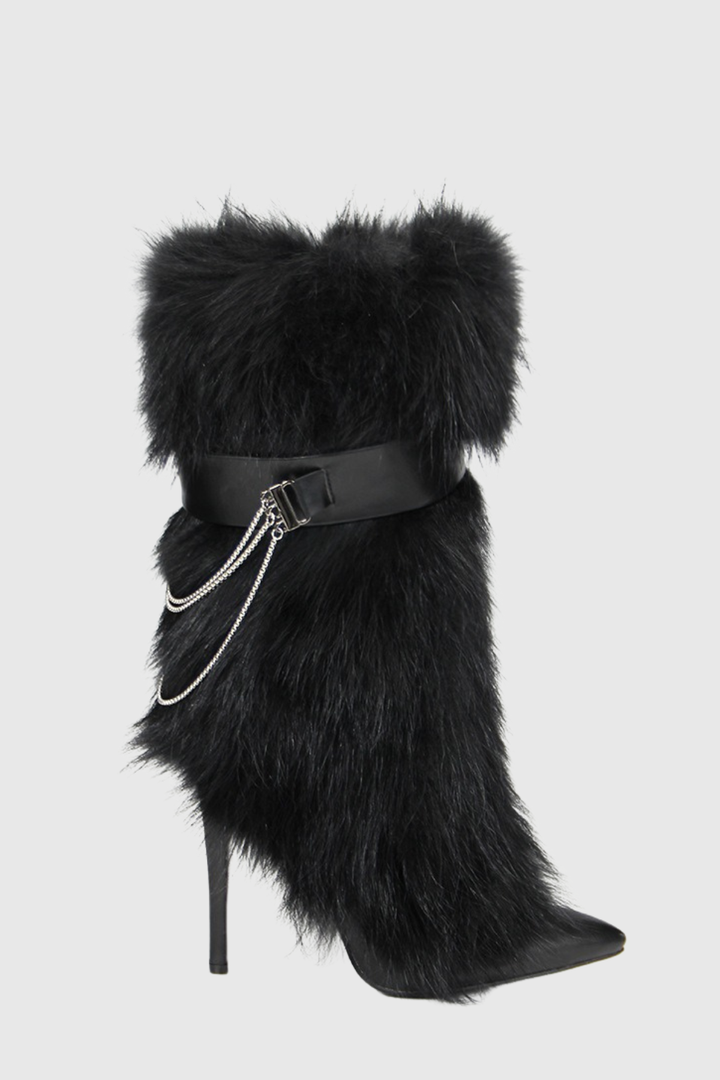 Lamia Faux Fur Knee High Boots - Black