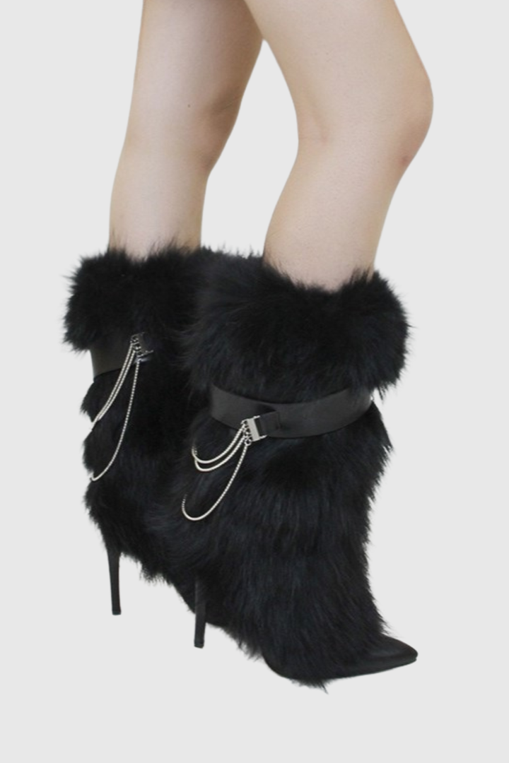 Lamia Faux Fur Knee High Boots - Black