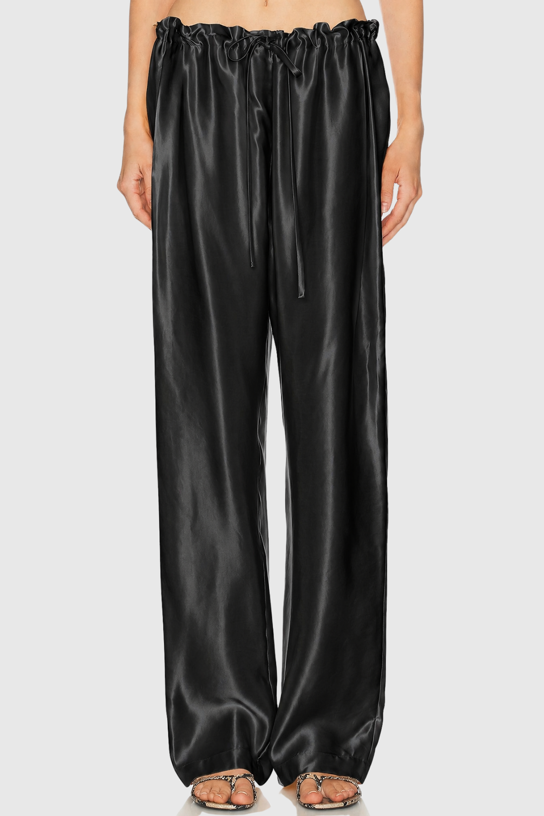 Landra Satin Ruched Pants - Black