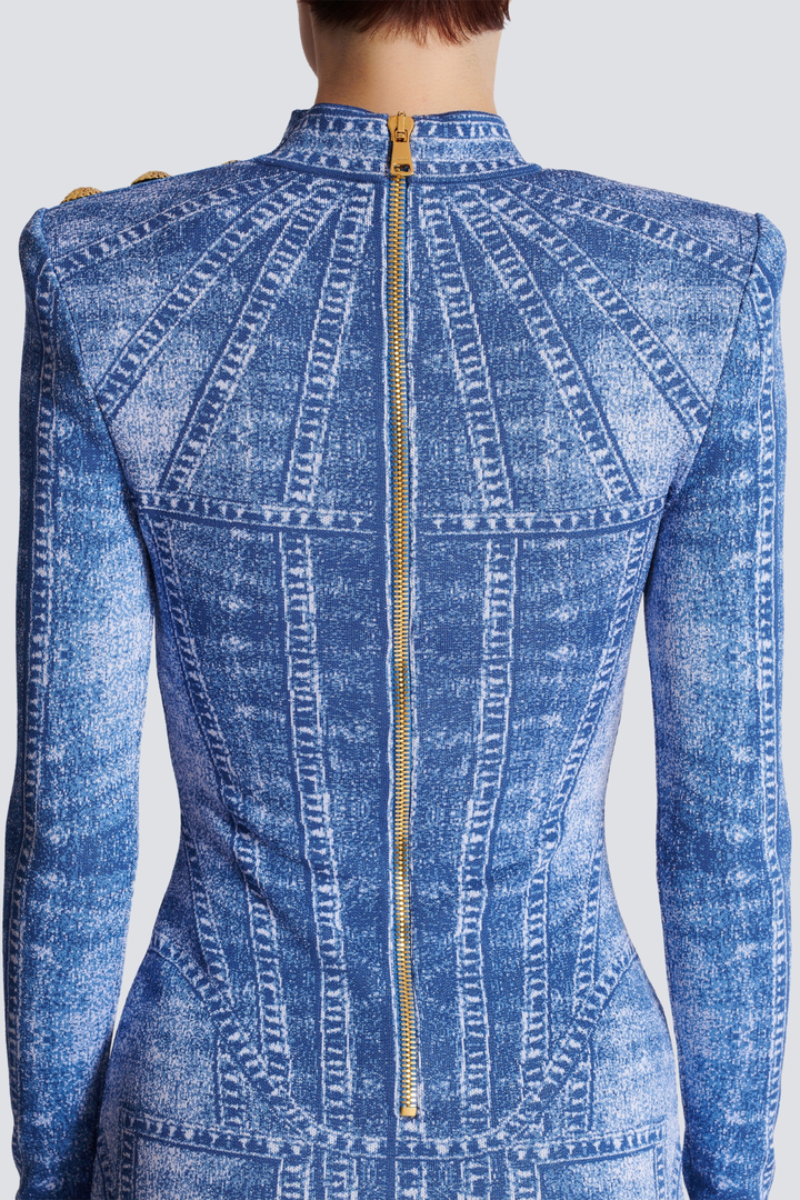 Lanen Jacquard Denim-Effect Mini Dress