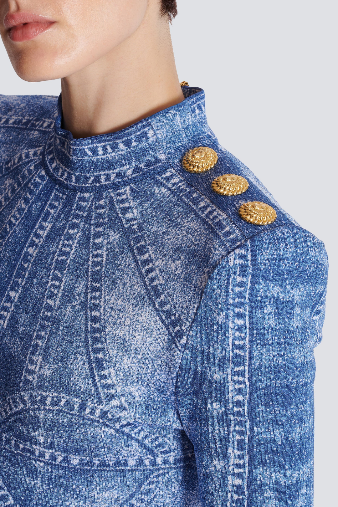 Lanen Jacquard Denim-Effect Mini Dress