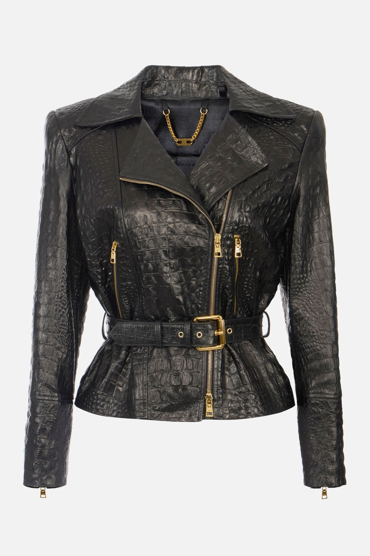Leanra Crocodile Print Leather Jacket