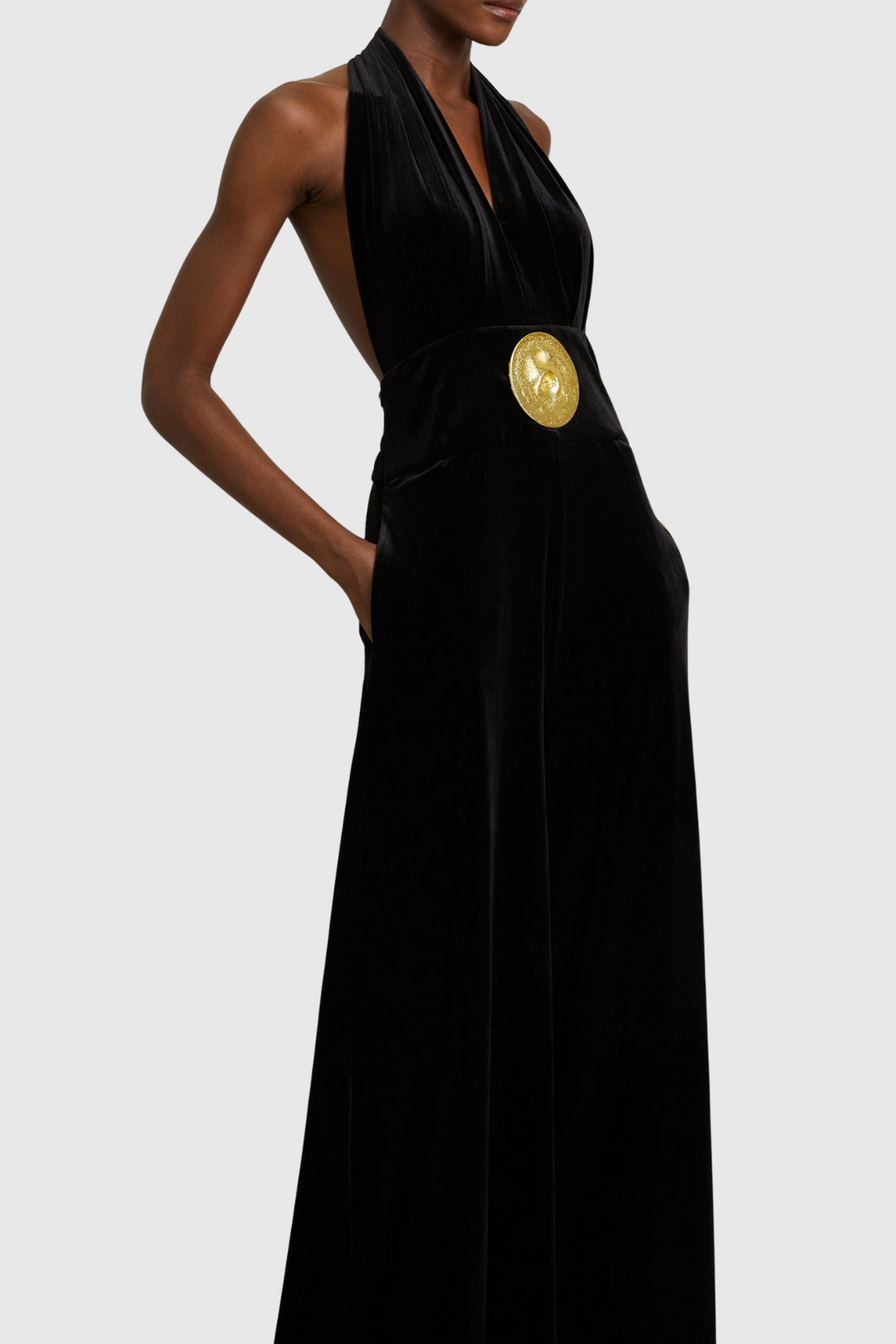 Leiba Halter Velvet Jumpsuit - Brown