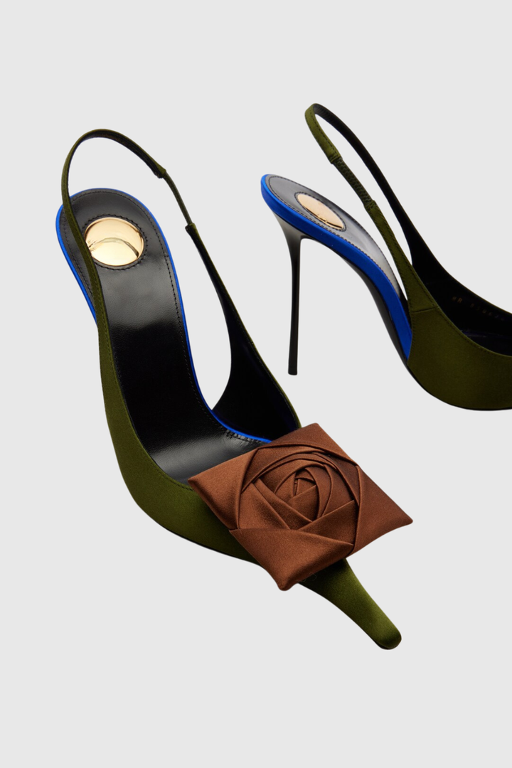 Leoral Rose Satin Slingback Pumps - Green