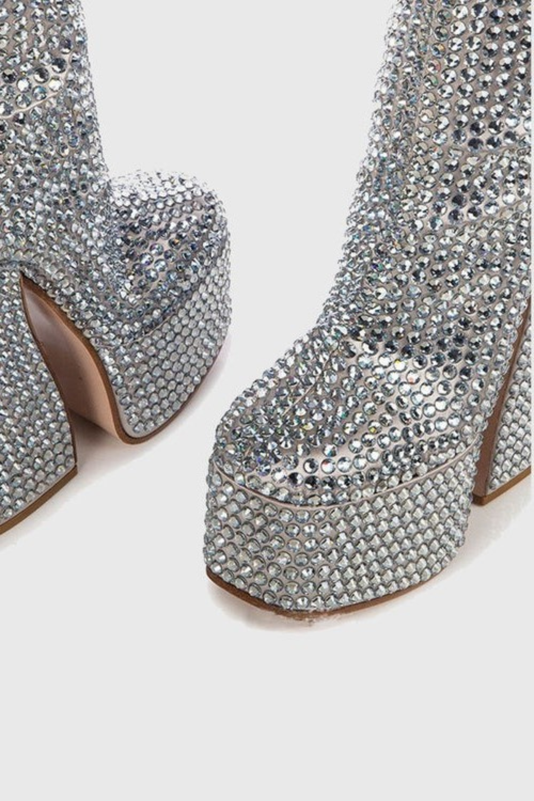 Linada Crystal Embellished Platform Boots - Silver