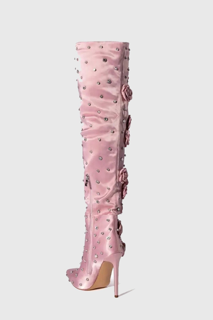 Liza Floral Rhinestone Knee High Boots