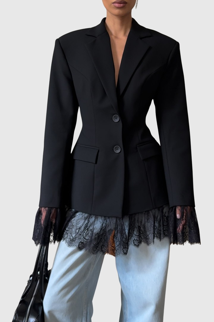 Lobart Lace Trim Blazer - Black