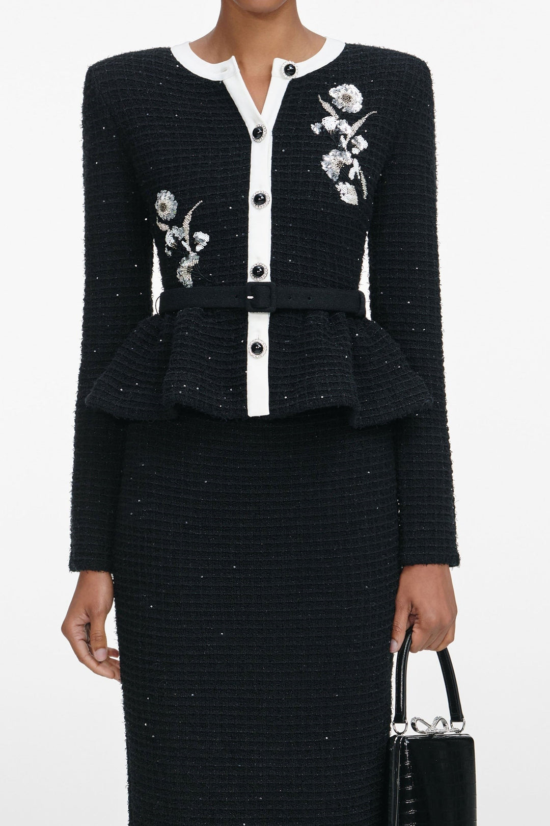 Luaia Floral Sequin Embellished Knit Top - Black
