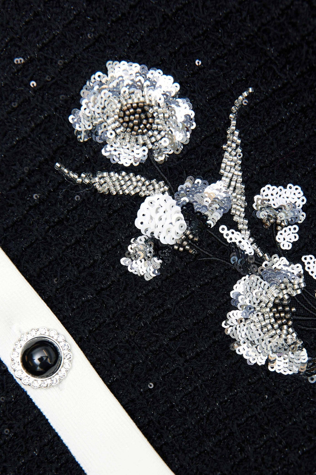 Luaia Floral Sequin Embellished Knit Top - Black