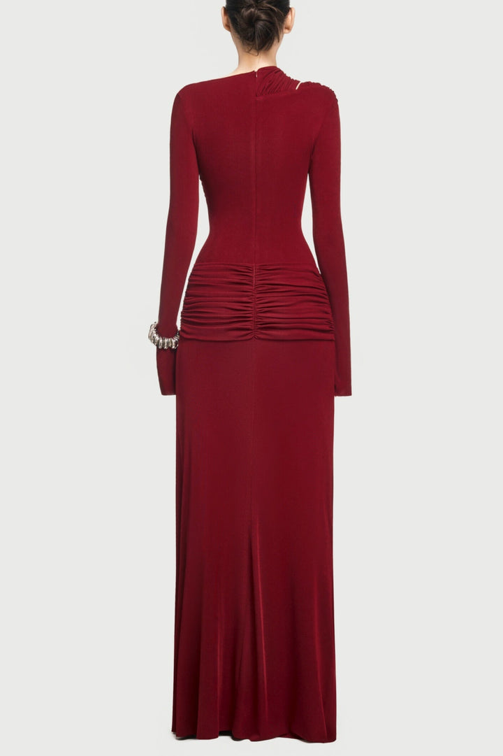 Lysander Asymmetrical Drape Cutout Maxi Dress - Wine