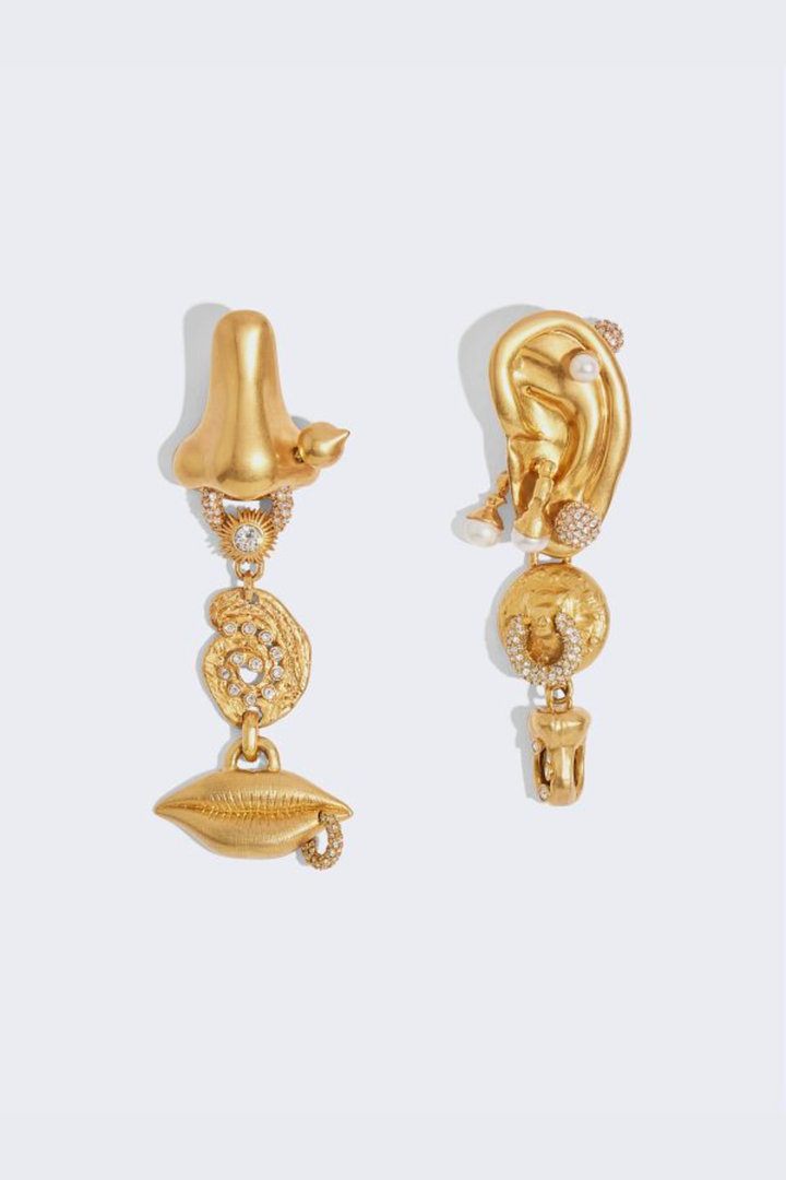 Marliz Nose Asymmetric Rhinestone Earrings