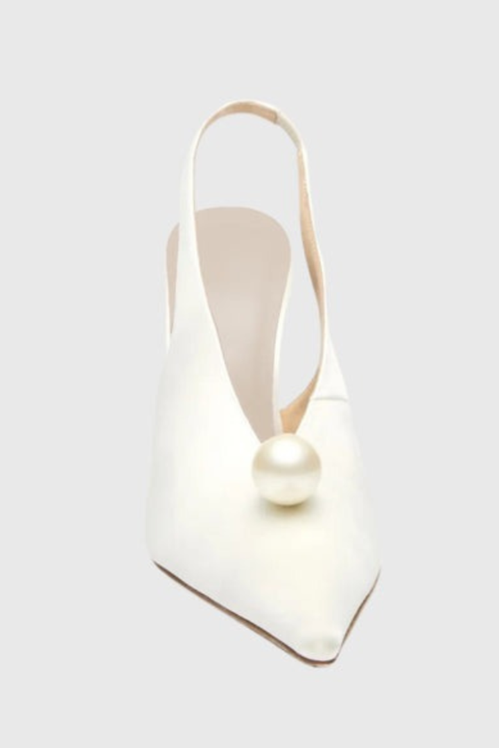 Masozi Pearl Satin Slingback Pumps - White