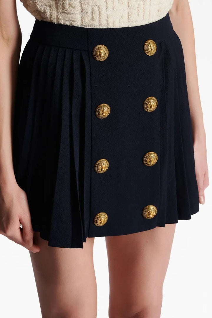 Megumi Gold Button Pleated Mini Skirt