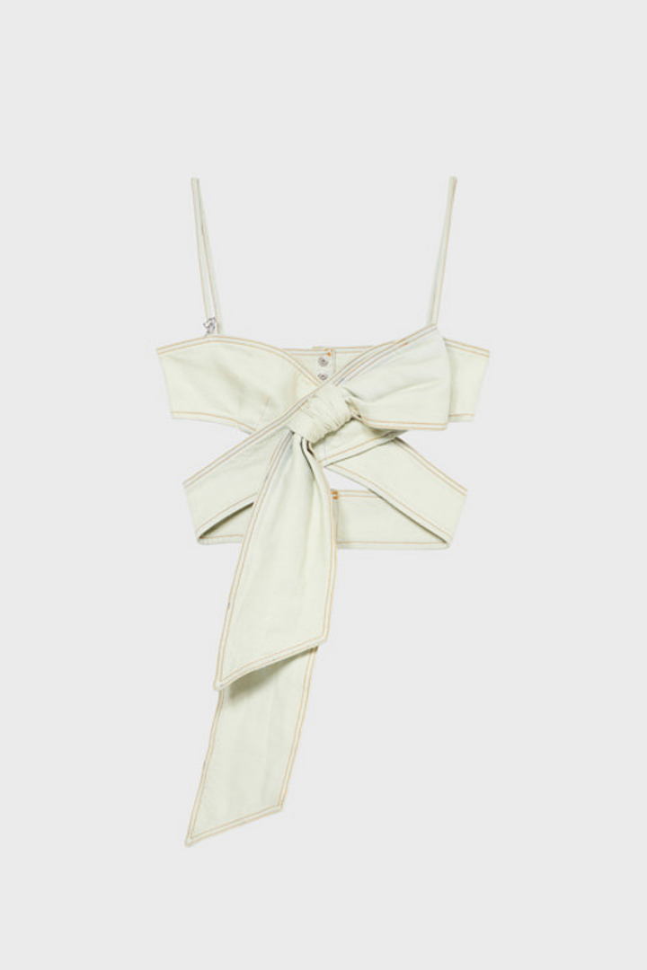 Camille Bow Denim Top - White