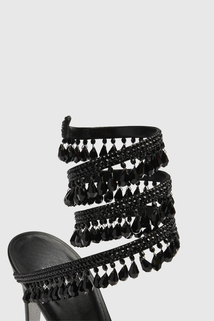 Mistya Rhinestone Ankle Wrap Heel Sandals - Black