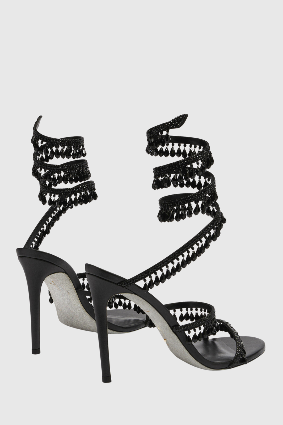 Mistya Rhinestone Ankle Wrap Heel Sandals - Black
