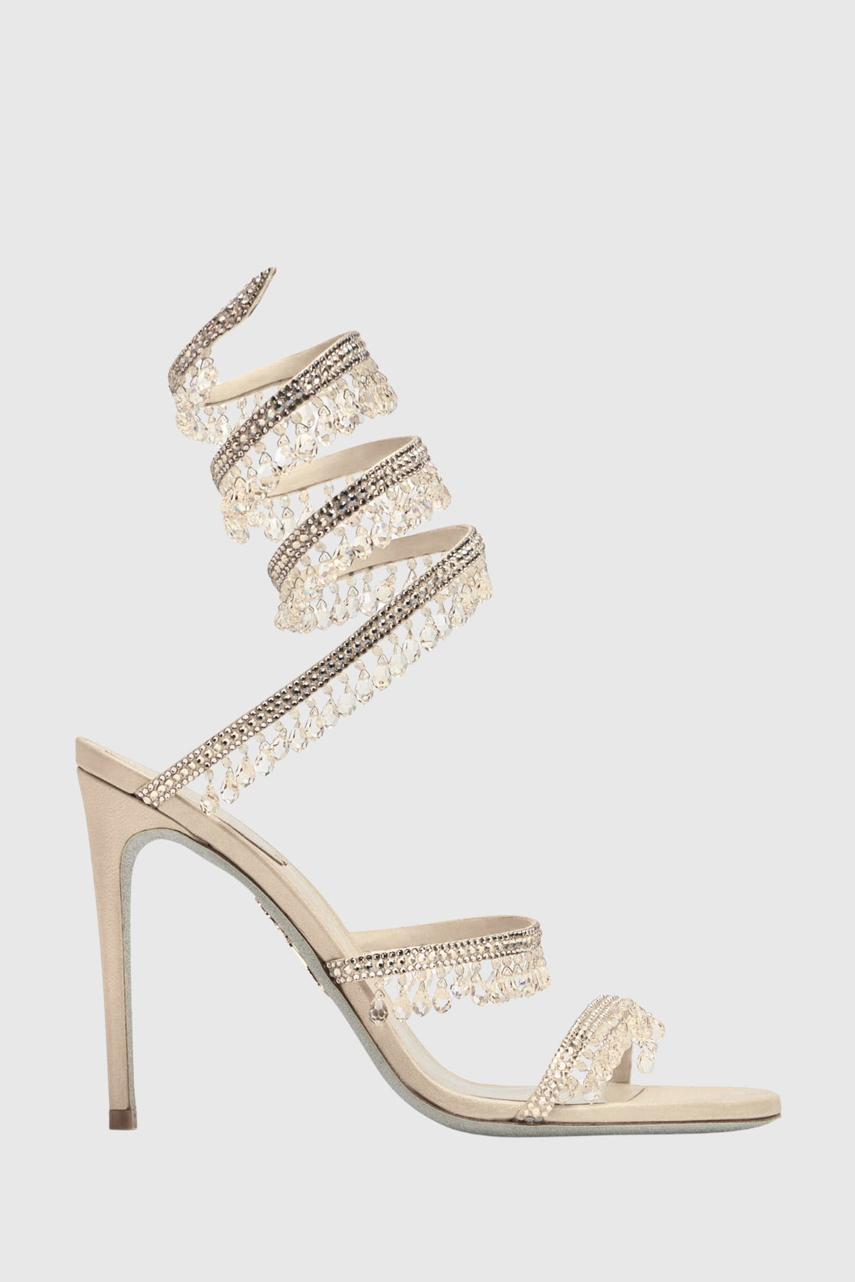 Mistya Rhinestone Ankle Wrap Heel Sandals - Champagne