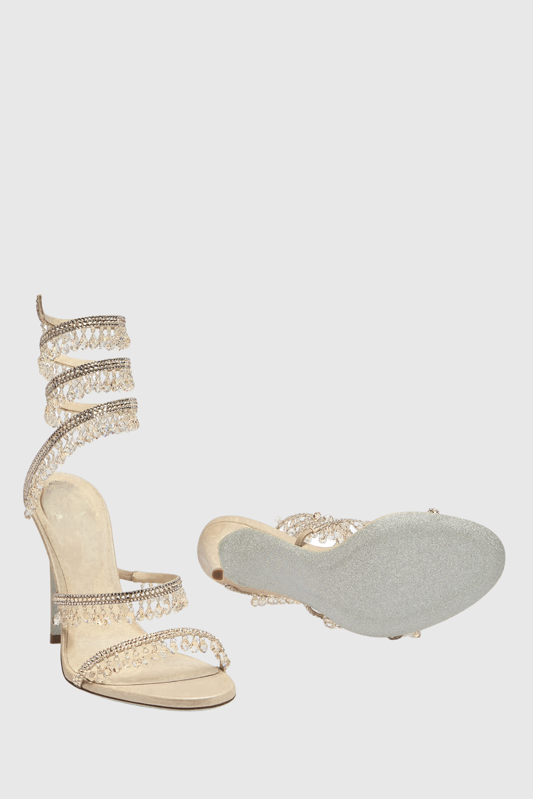 Mistya Rhinestone Ankle Wrap Heel Sandals - Champagne