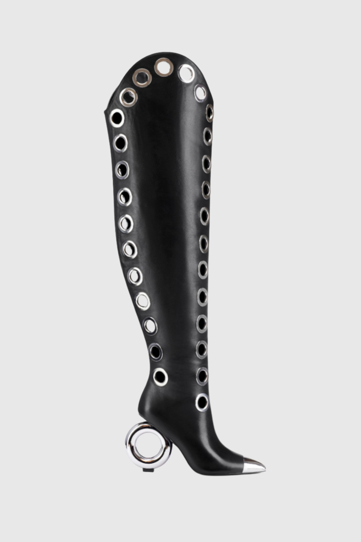 Moniqa Eyelet Knee High Boots - Black