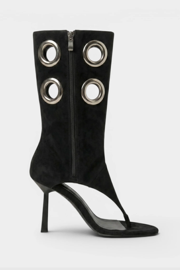 Moniqa Eyelet Thong Sandals - Black
