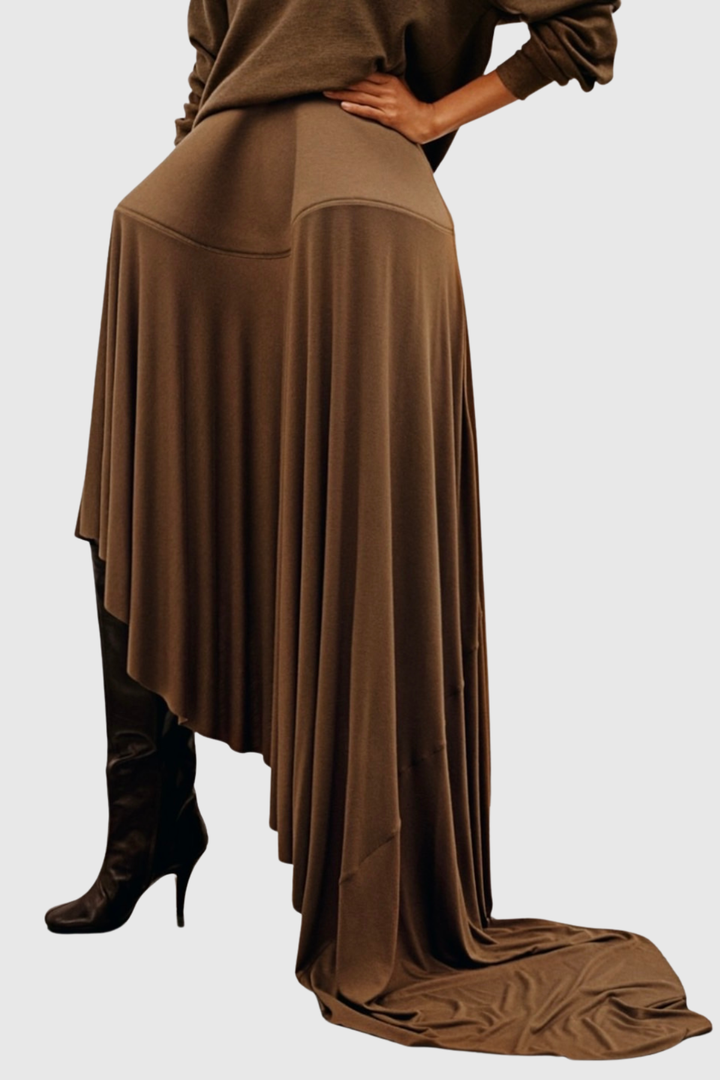Nazli Asymmetric Sculptural Maxi Skirt - Brown