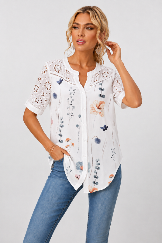 Annelise | Casual Lace Printed Blouse