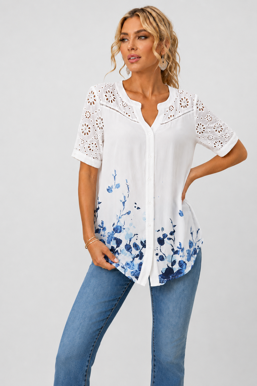 Annelise | Casual Lace Printed Blouse