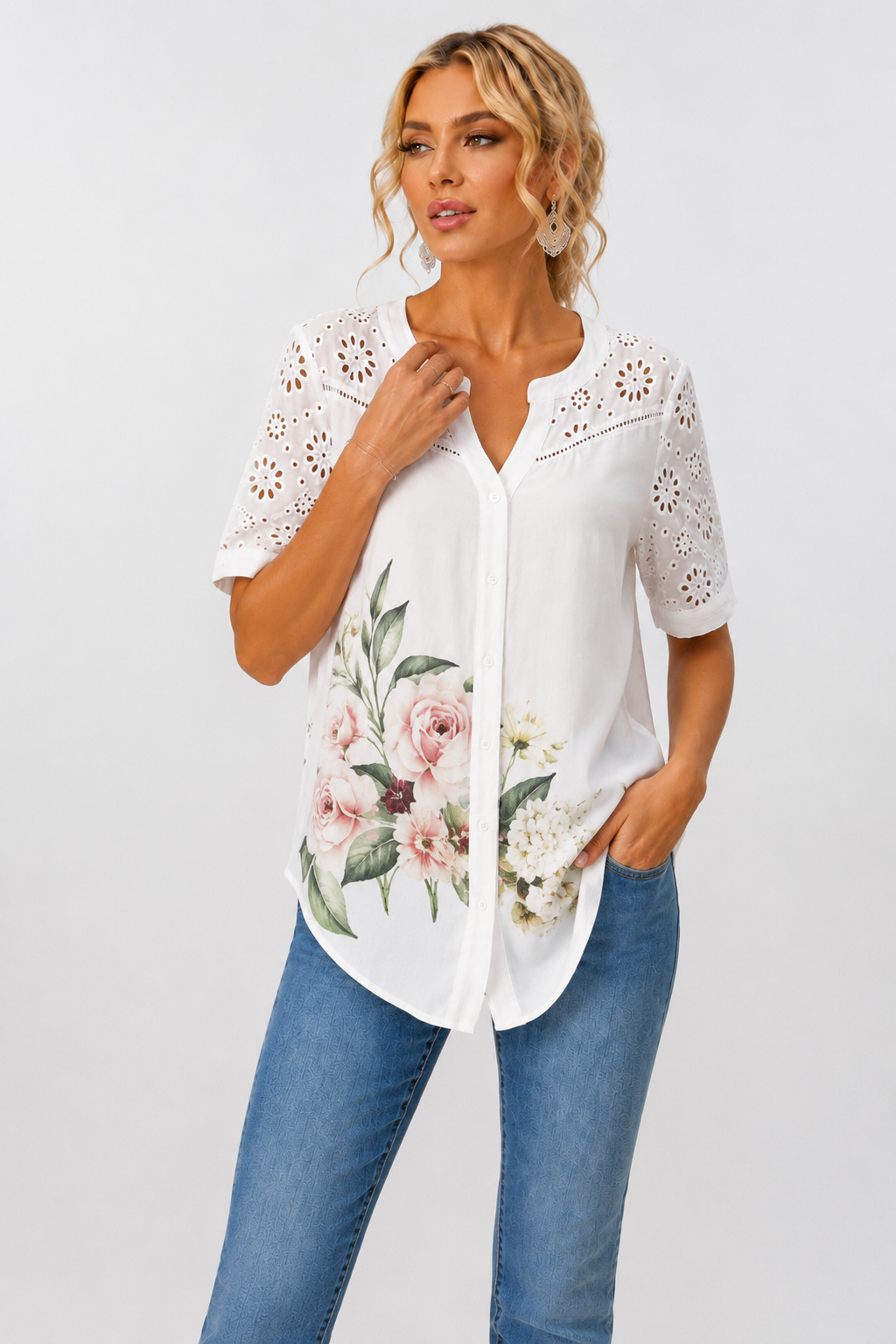 Annelise | Casual Lace Printed Blouse
