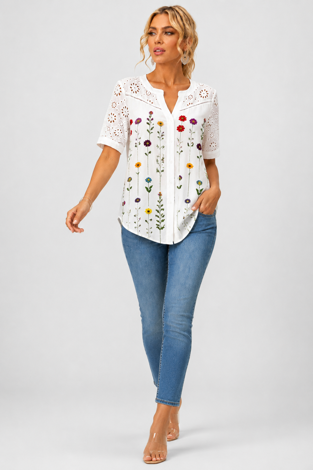 Annelise | Casual Lace Printed Blouse